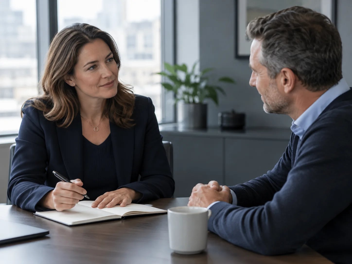 An introducing broker and a client reviewing trading activity together